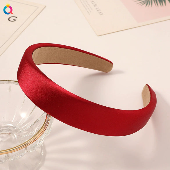 Women's Handmade Solid Color Glossy Satin Sponge Headband Elegant Retro Hair Accessory For Face Washing