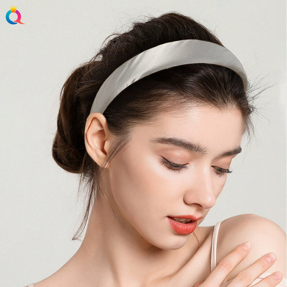 Women's Handmade Solid Color Glossy Satin Sponge Headband Elegant Retro Hair Accessory For Face Washing
