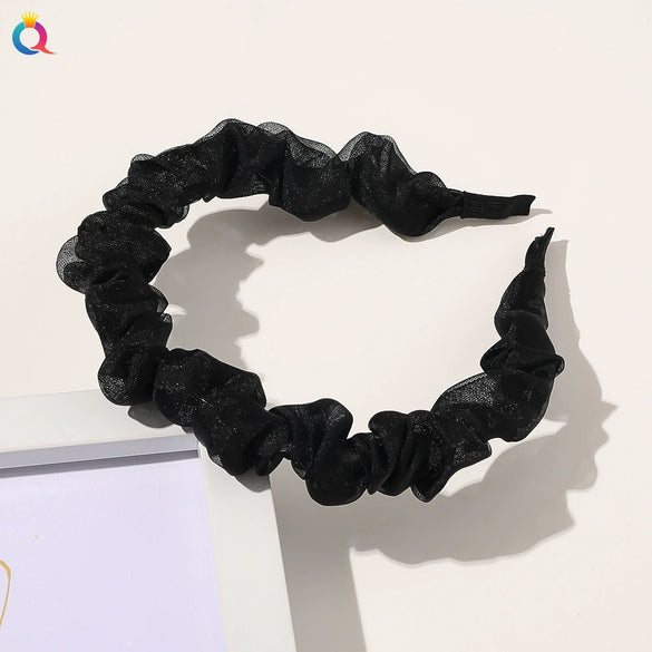 Women's Handmade Solid Color Pleated Lace Organza Headband Elegant Versatile Hair Accessory