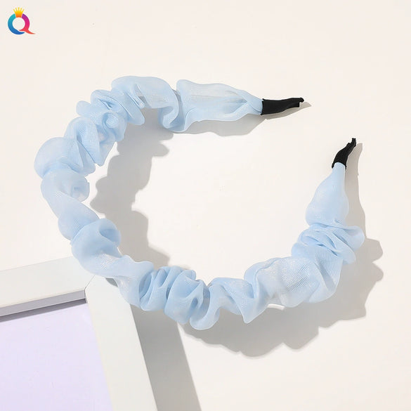 Women's Handmade Solid Color Pleated Lace Organza Headband Elegant Versatile Hair Accessory