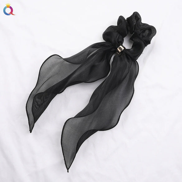Women's Handmade Solid Color Satin Ribbon Scrunchie Hair Tie Soft Cloth Hair Accessory