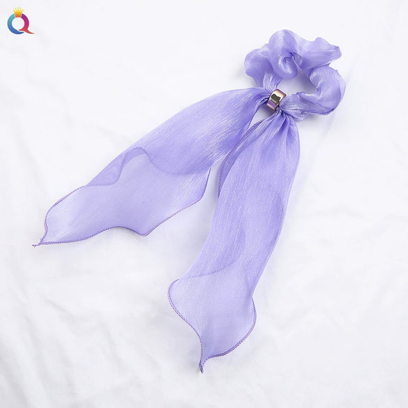 Women's Handmade Solid Color Satin Ribbon Scrunchie Hair Tie Soft Cloth Hair Accessory