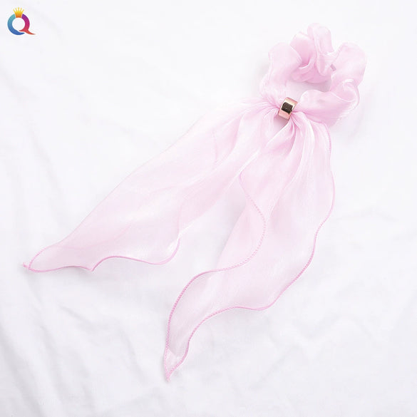 Women's Handmade Solid Color Satin Ribbon Scrunchie Hair Tie Soft Cloth Hair Accessory