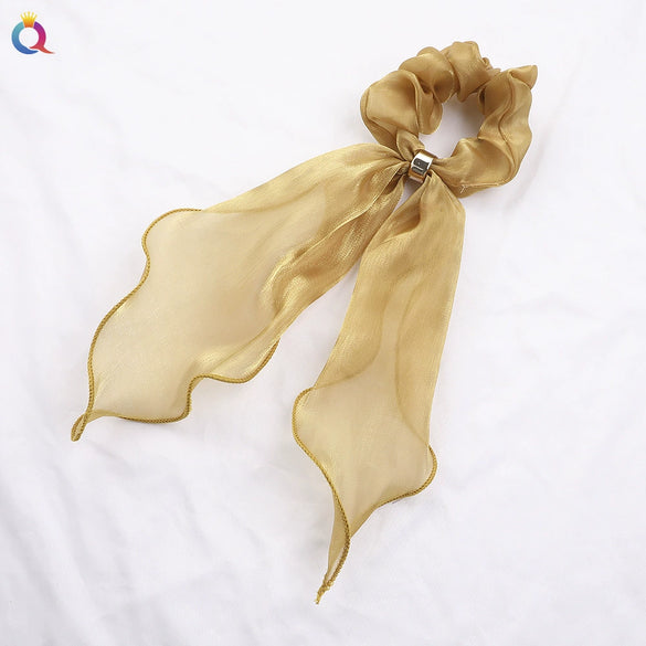 Women's Handmade Solid Color Satin Ribbon Scrunchie Hair Tie Soft Cloth Hair Accessory