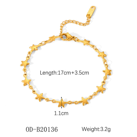 Women's Handmade Stainless Steel And Titanium Steel Bracelet With Geometric Beads And Heart Flower Leaf Wave Rhombus U Shaped Drop Star Patterns 18K Gold Plated