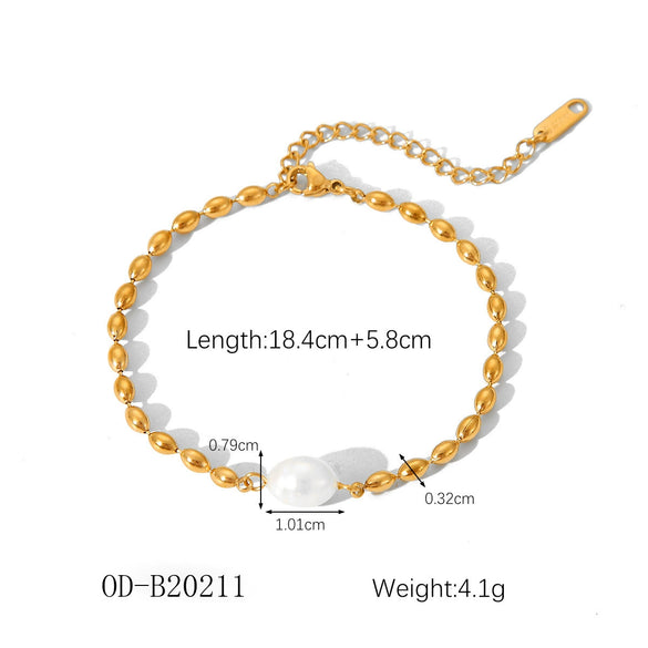 Women's Handmade Stainless Steel And Titanium Steel Bracelet With Geometric Beads And Heart Flower Leaf Wave Rhombus U Shaped Drop Star Patterns 18K Gold Plated