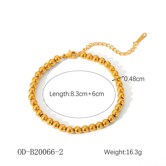 Women's Handmade Stainless Steel And Titanium Steel Bracelet With Geometric Beads And Heart Flower Leaf Wave Rhombus U Shaped Drop Star Patterns 18K Gold Plated
