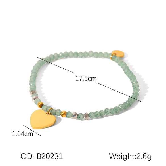 Women's Handmade Stainless Steel And Titanium Steel Bracelet With Geometric Beads And Heart Flower Leaf Wave Rhombus U Shaped Drop Star Patterns 18K Gold Plated