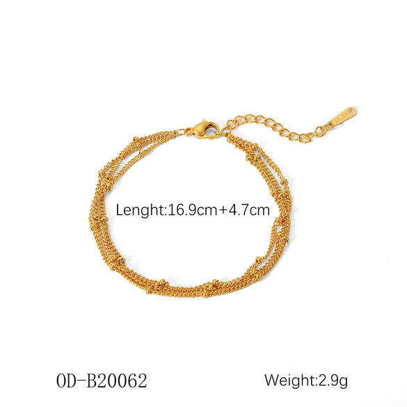 Women's Handmade Stainless Steel And Titanium Steel Bracelet With Geometric Beads And Heart Flower Leaf Wave Rhombus U Shaped Drop Star Patterns 18K Gold Plated