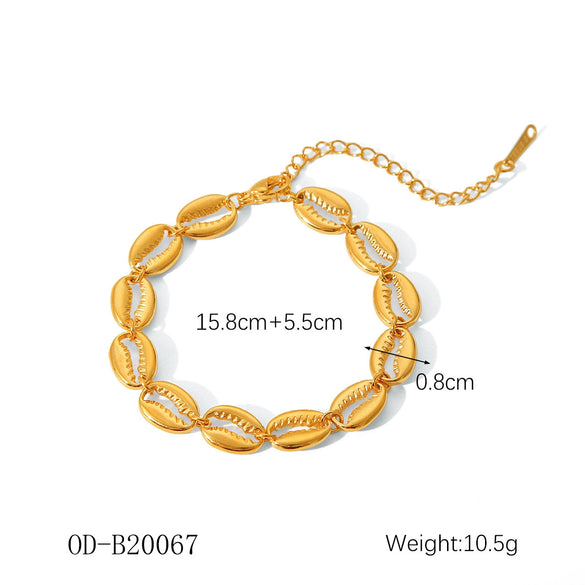Women's Handmade Stainless Steel And Titanium Steel Bracelet With Geometric Beads And Heart Flower Leaf Wave Rhombus U Shaped Drop Star Patterns 18K Gold Plated