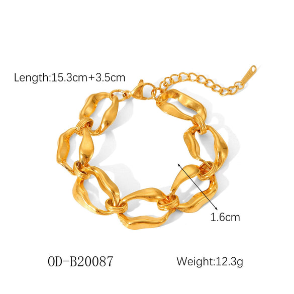 Women's Handmade Stainless Steel And Titanium Steel Bracelet With Geometric Beads And Heart Flower Leaf Wave Rhombus U Shaped Drop Star Patterns 18K Gold Plated