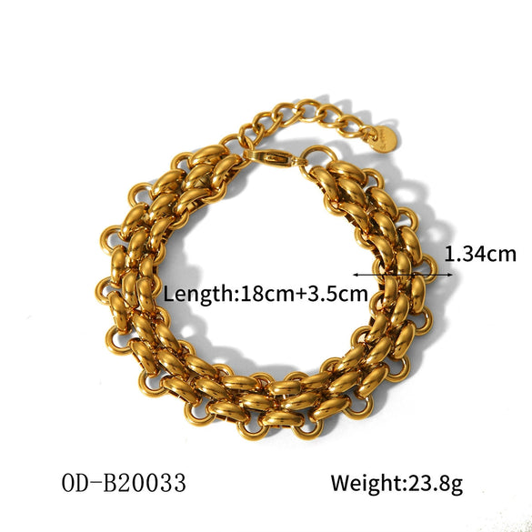 Women's Handmade Stainless Steel And Titanium Steel Bracelet With Geometric Beads And Heart Flower Leaf Wave Rhombus U Shaped Drop Star Patterns 18K Gold Plated