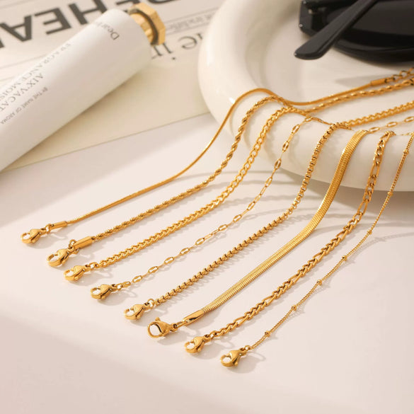 Women's Handmade Stainless Steel And Titanium Steel Bracelet With Geometric Beads And Heart Flower Leaf Wave Rhombus U Shaped Drop Star Patterns 18K Gold Plated
