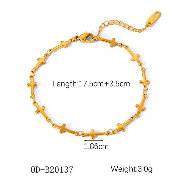 Women's Handmade Stainless Steel And Titanium Steel Bracelet With Geometric Beads And Heart Flower Leaf Wave Rhombus U Shaped Drop Star Patterns 18K Gold Plated