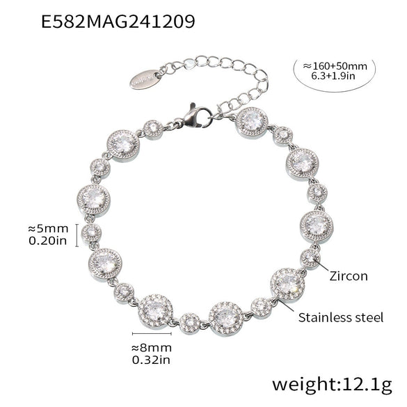 Women's Handmade 316L Stainless Steel Zircon Bracelet With Geometric Pattern Inlaid Gypsophila Pvd Plated 18K Real Gold