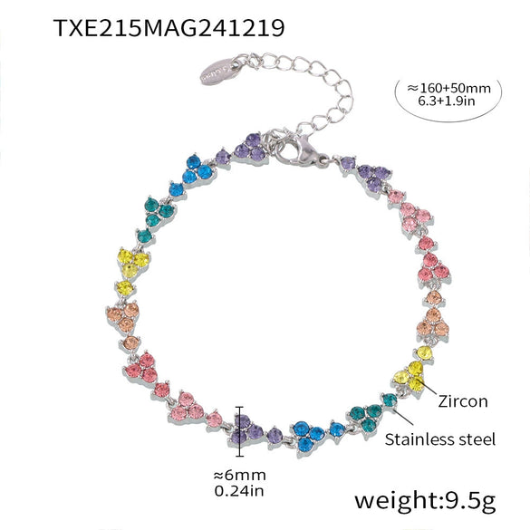 Women's Handmade 316L Stainless Steel Zircon Plated 18K Gold Bracelet With Geometric Pattern And Triangle Plum Blossom Design