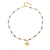 Women's Handmade Tourmaline Tiger Eye Stone Stainless Steel Geometric Beaded Necklace With Copper Pendant And Ball Bead Chain