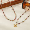 Women's Handmade Tourmaline Tiger Eye Stone Stainless Steel Geometric Beaded Necklace With Copper Pendant And Ball Bead Chain