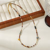 Women's Handmade Vintage Geometric Natural Freshwater Pearls Spotted Stone Black Agate Czech Beads Stainless Steel Pendant Necklace