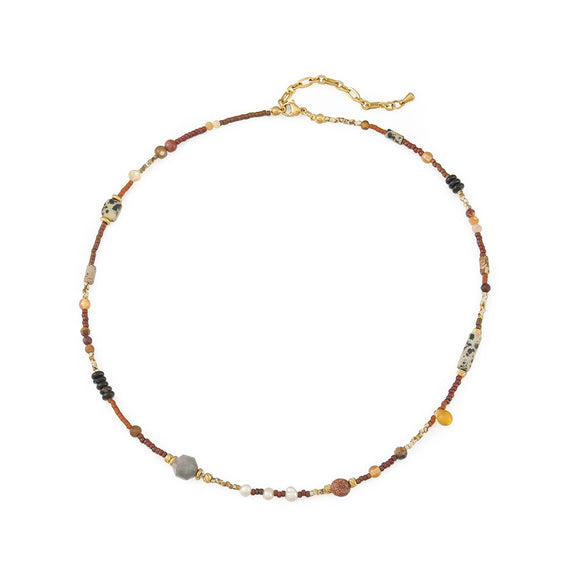 Women's Handmade Vintage Geometric Natural Freshwater Pearls Spotted Stone Black Agate Czech Beads Stainless Steel Pendant Necklace
