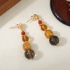 Women's Handmade Vintage Geometric Red Agate Citrine Old Topaz Copper Earrings