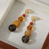 Women's Handmade Vintage Geometric Red Agate Citrine Old Topaz Copper Earrings