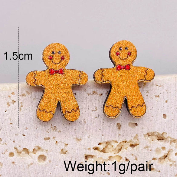 Women's Handmade Wooden Christmas Earrings With Elk Christmas Tree Snowman Santa Claus Cartoon Characters Ushaped Geometric Animal Zodiac Patterns