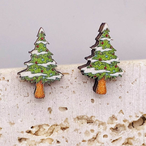 Women's Handmade Wooden Christmas Earrings With Elk Christmas Tree Snowman Santa Claus Cartoon Characters Ushaped Geometric Animal Zodiac Patterns