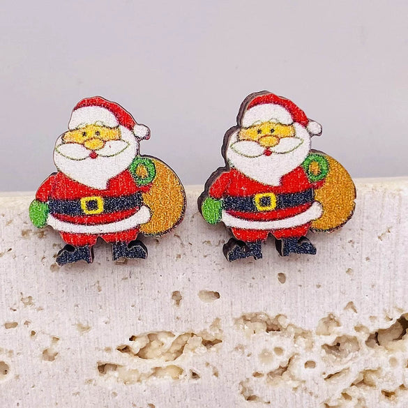 Women's Handmade Wooden Christmas Earrings With Elk Christmas Tree Snowman Santa Claus Cartoon Characters Ushaped Geometric Animal Zodiac Patterns