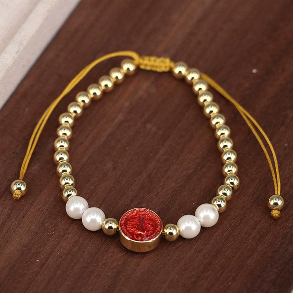 Women's Handmade Woven Beaded Bracelet Jewelry Copper Gold Plated Geometric