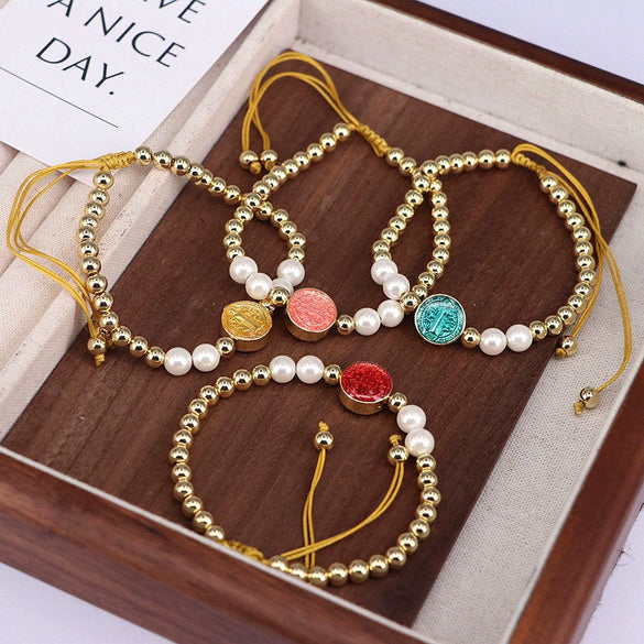 Women's Handmade Woven Beaded Bracelet Jewelry Copper Gold Plated Geometric