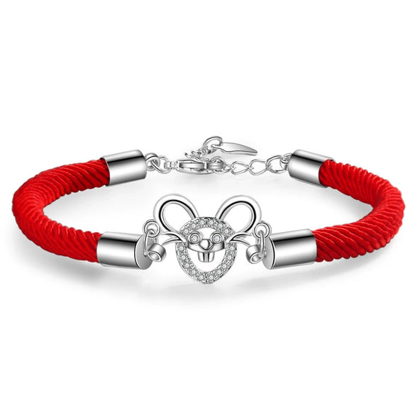Women's Handmade Woven Red Rope Bracelet With 925 Silver Zodiac Mouse Charm Electroplated Animal Pendant Jewelry