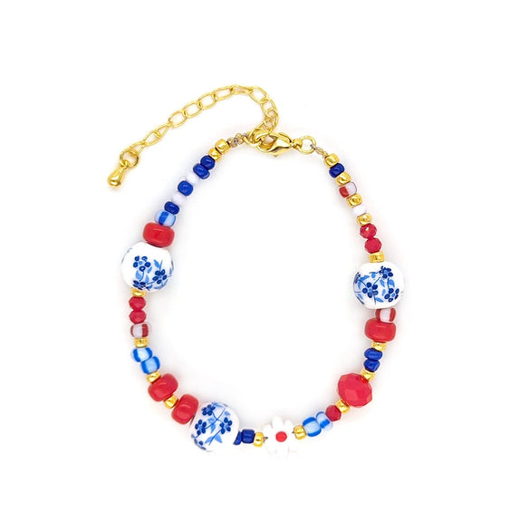 Women's Handwoven Geometric Glass And Glaze Beaded Bracelet