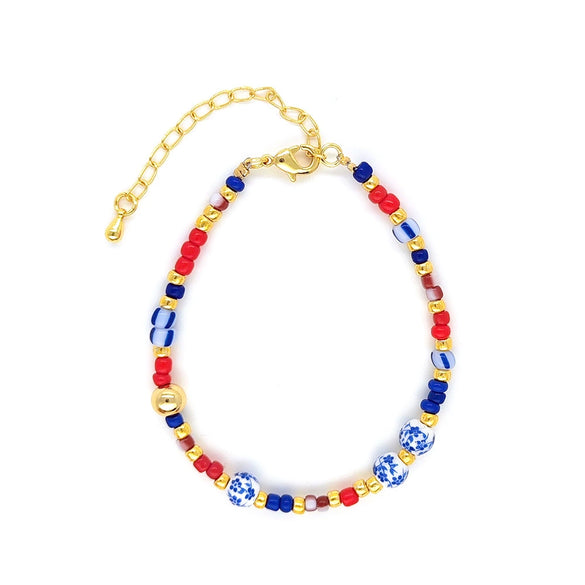 Women's Handwoven Geometric Glass And Glaze Beaded Bracelet