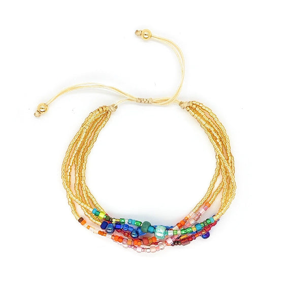 Women's Handwoven Glass And Glaze Beaded Multilayer Bracelet With Geometric Style