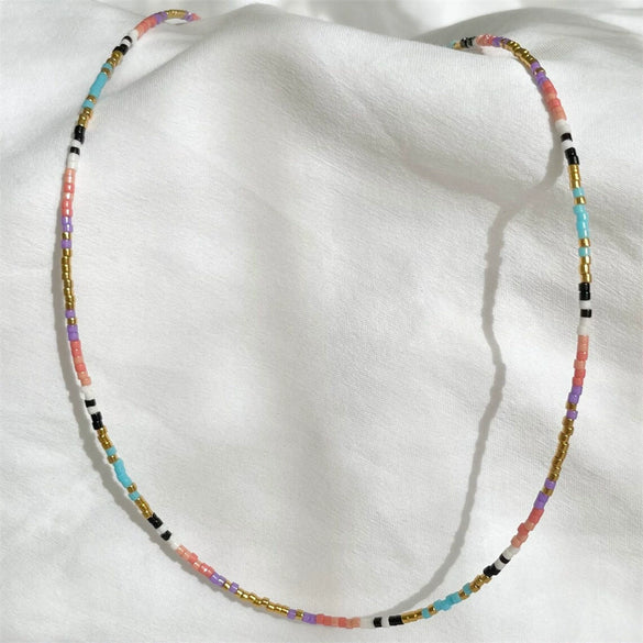Women's Handwoven Glass And Glaze Geometry Pattern Organic Glass Pendant Necklace