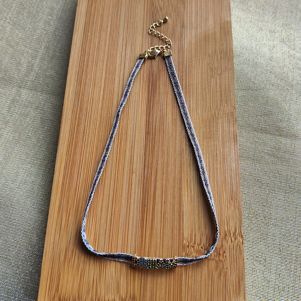 Women's Handwoven Metal And Organic Glass Geometric Ball Chain Evil Eye Necklace