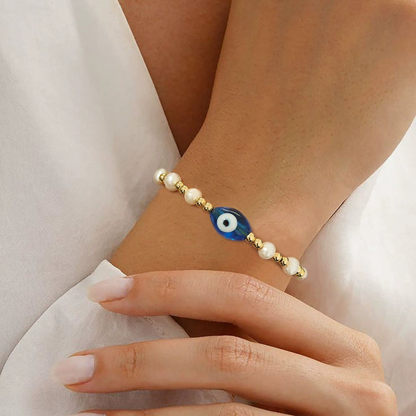 Women's Handwoven Natural Freshwater Pearl Geometric Beaded Bracelet