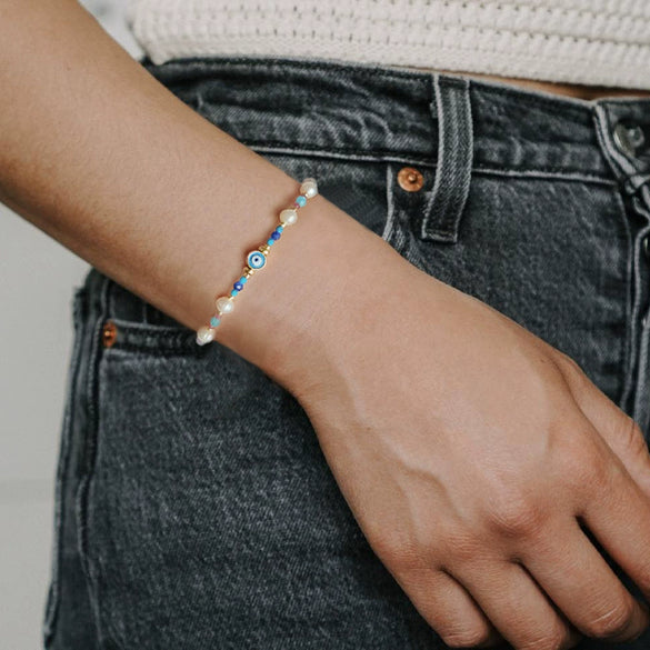 Women's Handwoven Natural Pearl Geometric Bracelet
