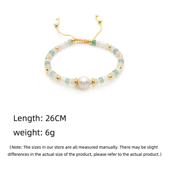 Women's Handwoven Turquoise Geometric Natural Pearl Bracelet