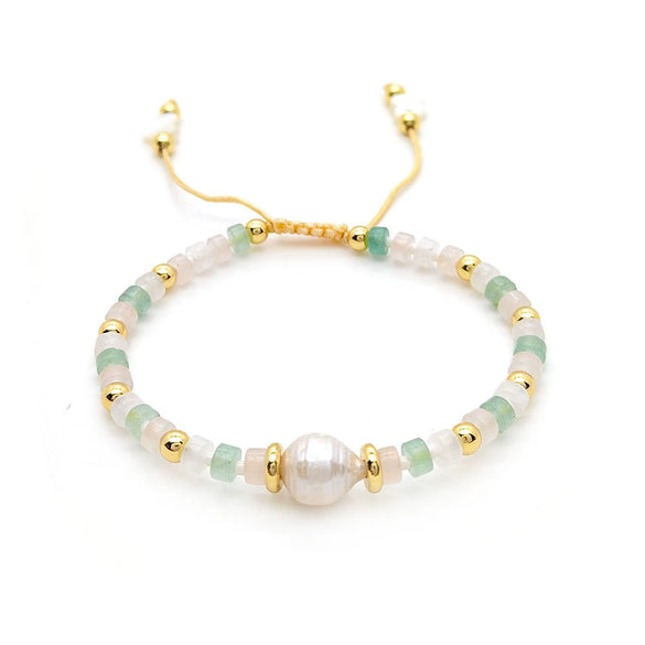 Women's Handwoven Turquoise Geometric Natural Pearl Bracelet
