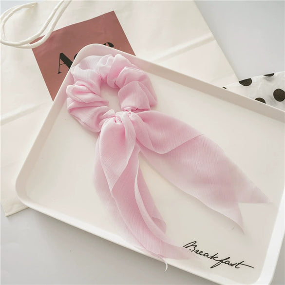 Women's Headwear Fabric Hair Ring Chiffon Thin Bow Ribbon Tassel Handmade