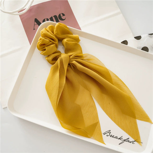 Women's Headwear Fabric Hair Ring Chiffon Thin Bow Ribbon Tassel Handmade