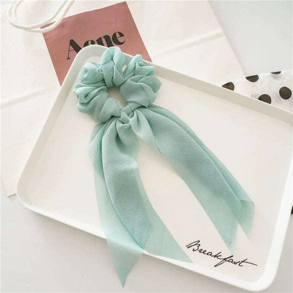 Women's Headwear Fabric Hair Ring Chiffon Thin Bow Ribbon Tassel Handmade