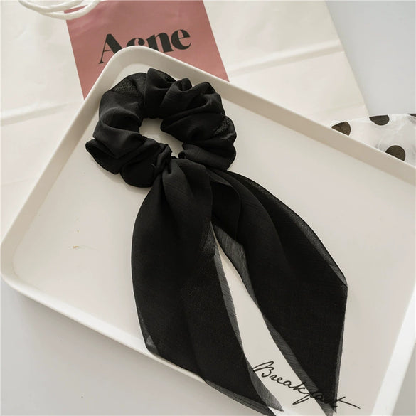 Women's Headwear Fabric Hair Ring Chiffon Thin Bow Ribbon Tassel Handmade