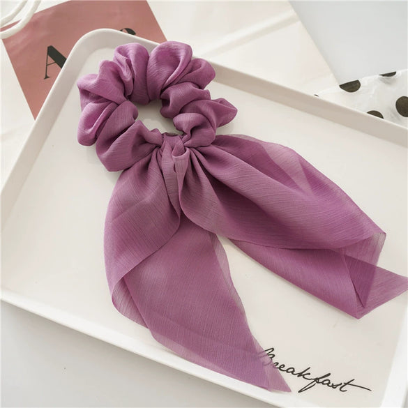 Women's Headwear Fabric Hair Ring Chiffon Thin Bow Ribbon Tassel Handmade