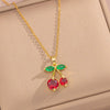 Women's Heart Cherry Necklace Set In Titanium Steel With Electroplating And Mixed Gemstone Setting