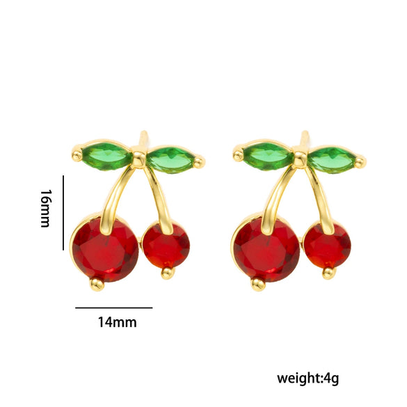 Women's Heart Cherry Necklace Set In Titanium Steel With Electroplating And Mixed Gemstone Setting