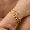 Women's Heart Pattern Stainless Steel Bracelet With Zircon Inlay And Gold Plated Finish