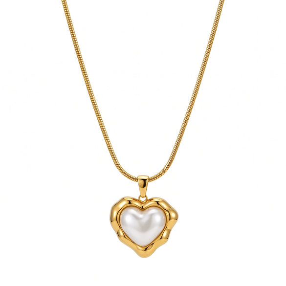 Women’s Heart Pattern Stainless Steel Necklace With Pearl Detail Geometric Pendant And Electroplated Finish Wholesale